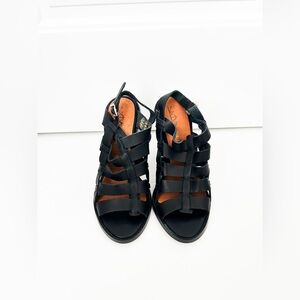 Anthropologie Sixty Seven Black and Silver Leather Block Heels Size 38